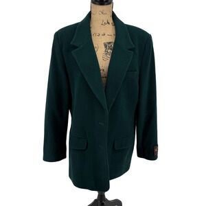 Vtg Wool Cashmere Blend Blazer Dark‎ Green Women 16 Pea Coat Single Breasted